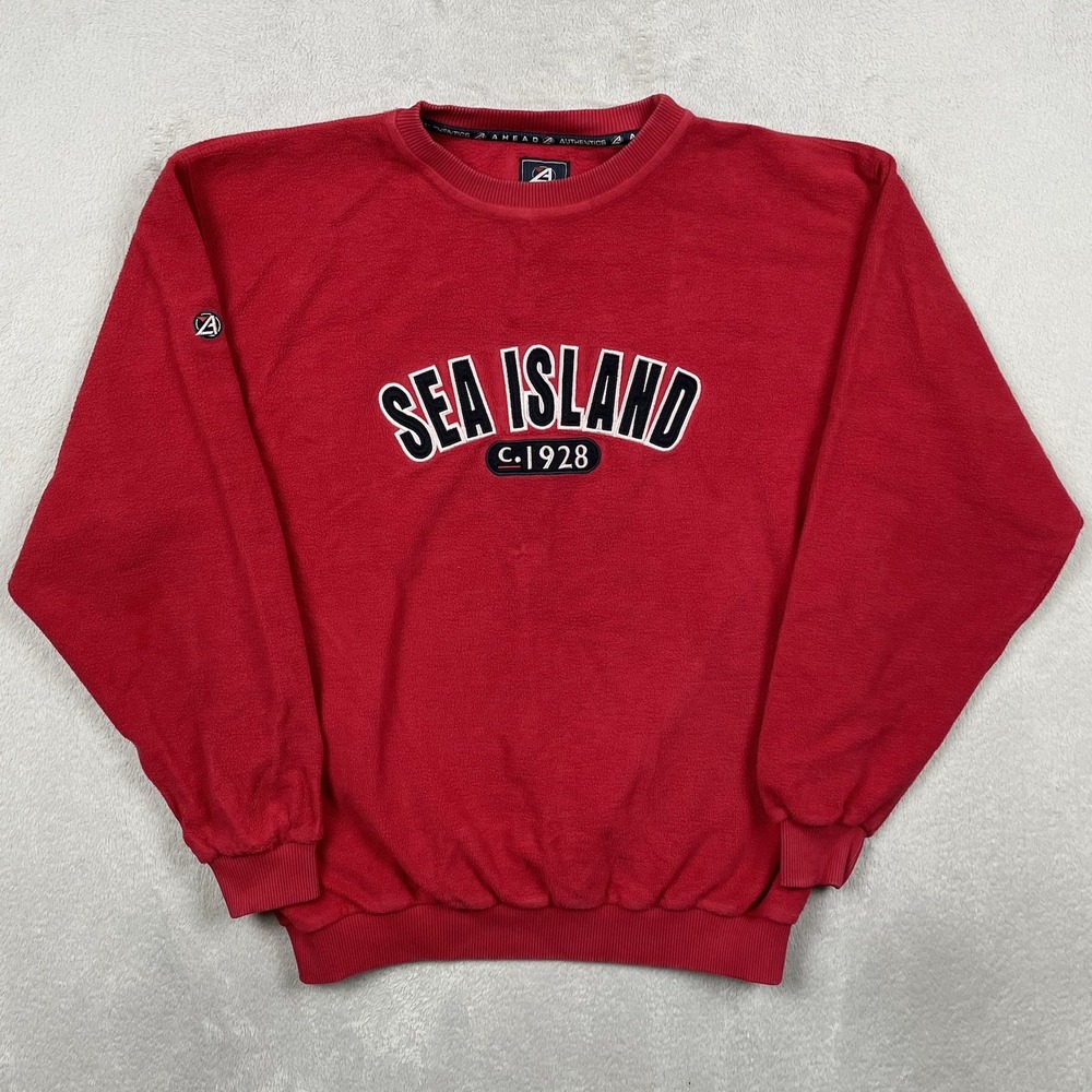 Sea Island Sweatshirt Mens Small Oversized Red Fleece Embroidered Spellout Golf